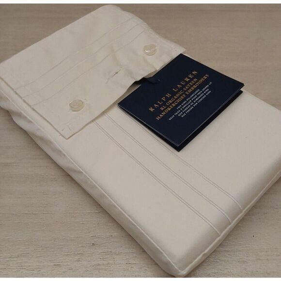 Ralph Lauren Organic Sateen HANDKERCHIEF EMROIDERY King Pillowcases Studio White - Picture 6 of 8